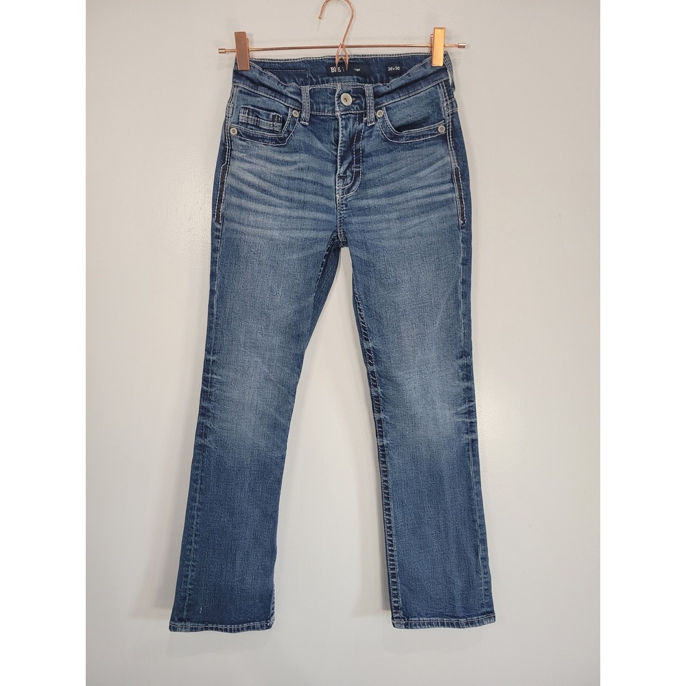 BKE Aiden Straight Leg Jeans Womens 26x30 Medium Wash‎ Embroidered Pockets Denim